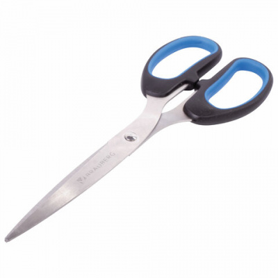 Ножницы 205 мм остроконечные с симметричными прорезиненными ручками черно-синего цвета Brauberg - фото 7