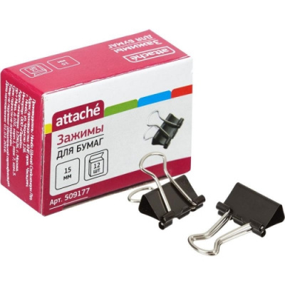 Зажимы для бумаг 15 мм черные Attache (уп. 12 шт) - фото 2