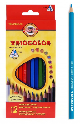 Карандаши цветные 12 цветов трехгранные Koh-I-Noor Triocolor - фото 1