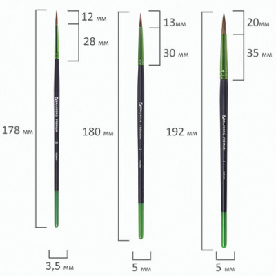 Набор кистей (круглые пони - 5 шт., синтетика - 3 шт., плоские щетина - 2 шт.)  BRAUBERG PREMIUM - фото 4