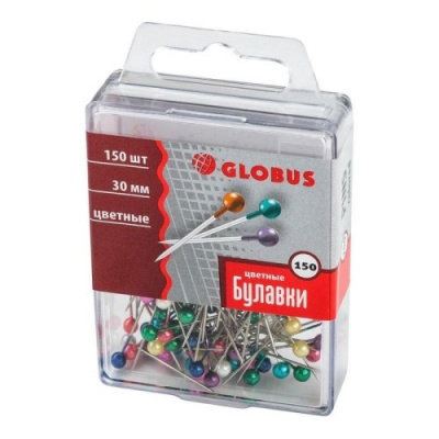 Булавки для пробковых досок 30 мм Globus цветные (уп. 150 шт) - фото 1