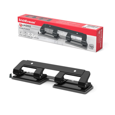 Дырокол на 4 отверстия до 10 листов Erich Krause Quadro черный - фото 1