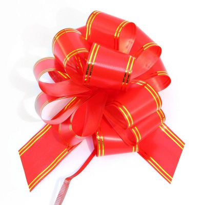 Бант подарочный 50х1480 мм красный с золотой полоской - фото 1