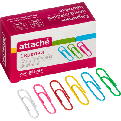 Скрепки канцелярские 28 мм металлические с полимерным покрытием цветные Attache (уп. 100 шт) - фото 1