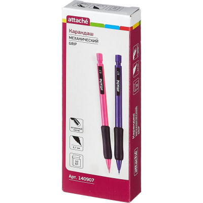 Карандаш механический 0.7 мм НВ с ластиком Attache Grip цвет корпуса в ассортименте - фото 2
