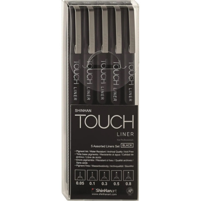 Линер ShinHanart Touch Liner 0.05, 0.1, 0.3, 0.5, 0.8 мм черный (уп. 5 шт) - фото 1