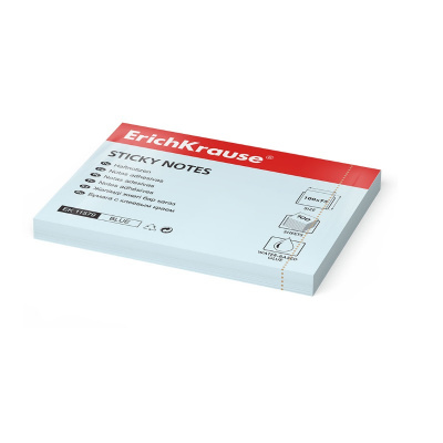 Блок для записей с клеевым краем 100х75 мм Erich Krause голубой (1 блок, 100 листов) - фото 1