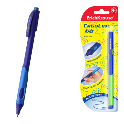 Ручка шариковая автоматическая Erich Krause ErgoLine Kids Neon 0.35 мм синяя (в блистере по 1 шт) - фото 1