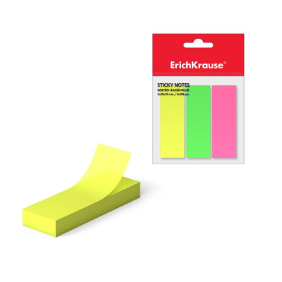 Клейкие закладки бумажные 25х75 мм 3 цвета по 100 листов Erich Krause Neon - фото 1