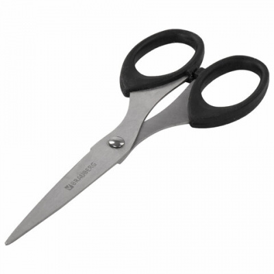 Ножницы 160 мм остроконечные с пластиковыми симметричными ручками черного цвета Brauberg - фото 7