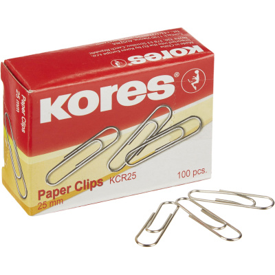 Скрепки канцелярские 25 мм с отгибом металлические никелированные Kores (уп. 100 шт) - фото 1