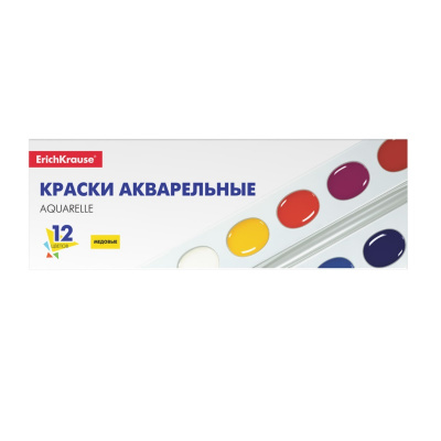 Краски акварельные 12 цветов медовые без кисти Erich Krause Basic - фото 1