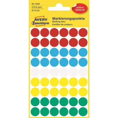 Этикетки самоклеящиеся d=12 мм многоцветные Avery Zweckform (54 шт на листе С6, уп. 5 л) - фото 1