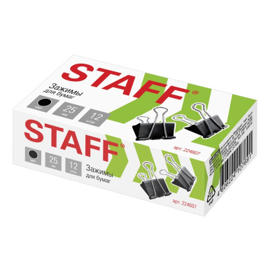 Зажимы для бумаг 25 мм черные Staff (уп. 12 шт) - фото 1