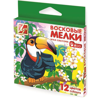Мелки восковые 12 цветов шестигранные Луч Zoo - фото 1