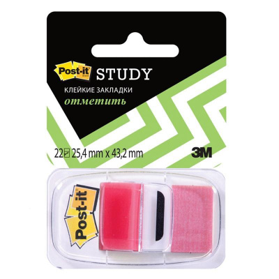 Клейкие закладки пластиковые 25.4х43.2 мм красные 22 листа Post-it в диспенсере - фото 1