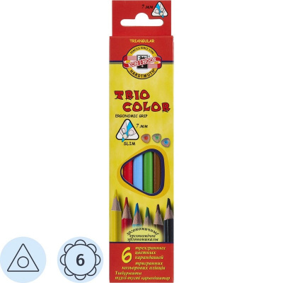 Карандаши цветные 6 цветов трехгранные Koh-I-Noor Triocolor - фото 1