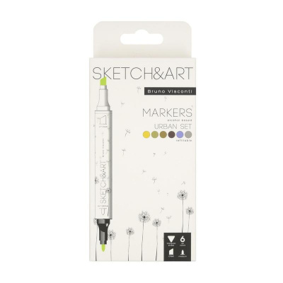 Маркеры для скетчинга 6 цветов двухсторонние Bruno Visconti Sketch&Art - фото 1