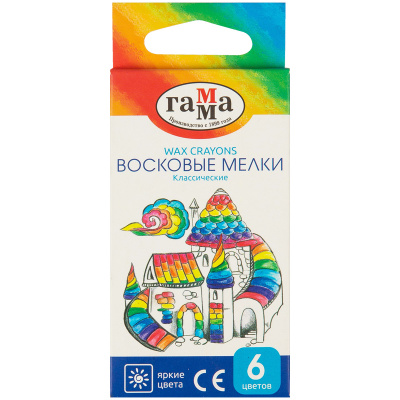 Мелки восковые 6 цветов трехгранные Гамма Классика - фото 1