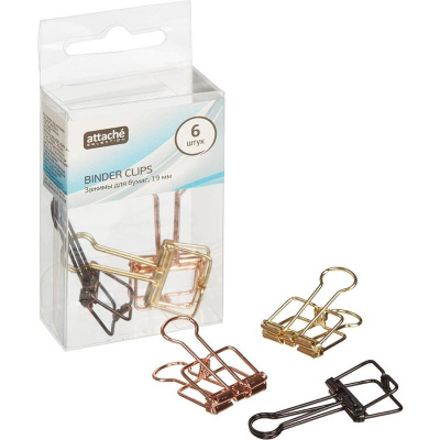 Зажимы для бумаг 19 мм цветные Attache Selection (уп. 6 шт) - фото 1