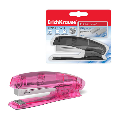 Степлер №10 канцелярский до 20 листов Erich Krause Elegance цвет в ассортименте (1 шт. в блистере) - фото 1