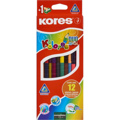 Карандаши цветные двухсторонние 24 цвета трехгранные с точилкой Kores - фото 1