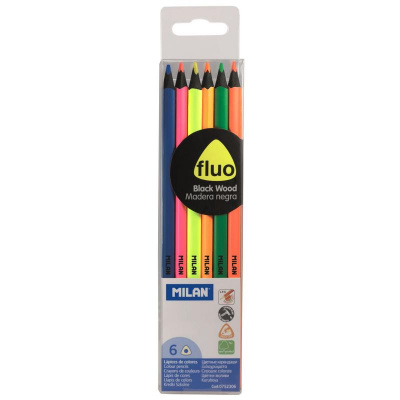 Карандаши цветные флуоресцентные 6 цветов трехгранные Milan fluo - фото 1