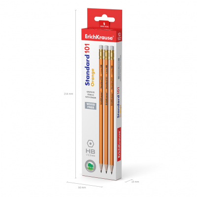 Карандаш чернографитный HB шестигранный Erich Krause Standard 101 Orange с ластиком - фото 2