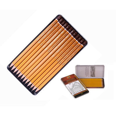 Набор карандашей чернографитных разной твердости 5B-5H заточенных Koh-I-Noor (уп. 12 шт) - фото 1