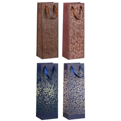 Пакет подарочный под бутылку 120х360х100 мм бумажный Принт - фото 1