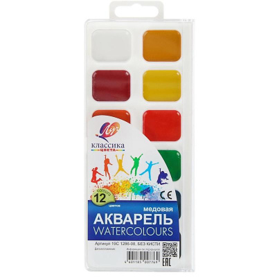 Краски акварельные 12 цветов медовые без кисти Луч Классика - фото 1