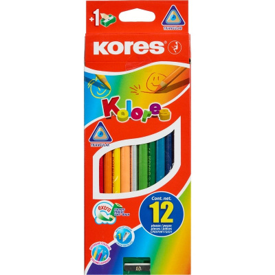Карандаши цветные 12 цветов трехгранные с точилкой Kores - фото 6