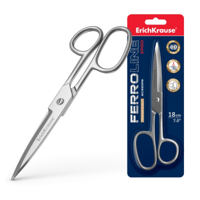 Ножницы 180 мм остроконечные цельнометаллические с ассиметричными ручками Erich Krause Ferro - фото 1