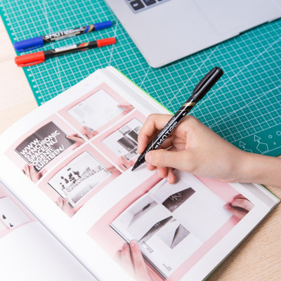 Маркер перманентный двухсторонний черный Deli Mate (толщина линии 0.5/1 мм) - фото 3